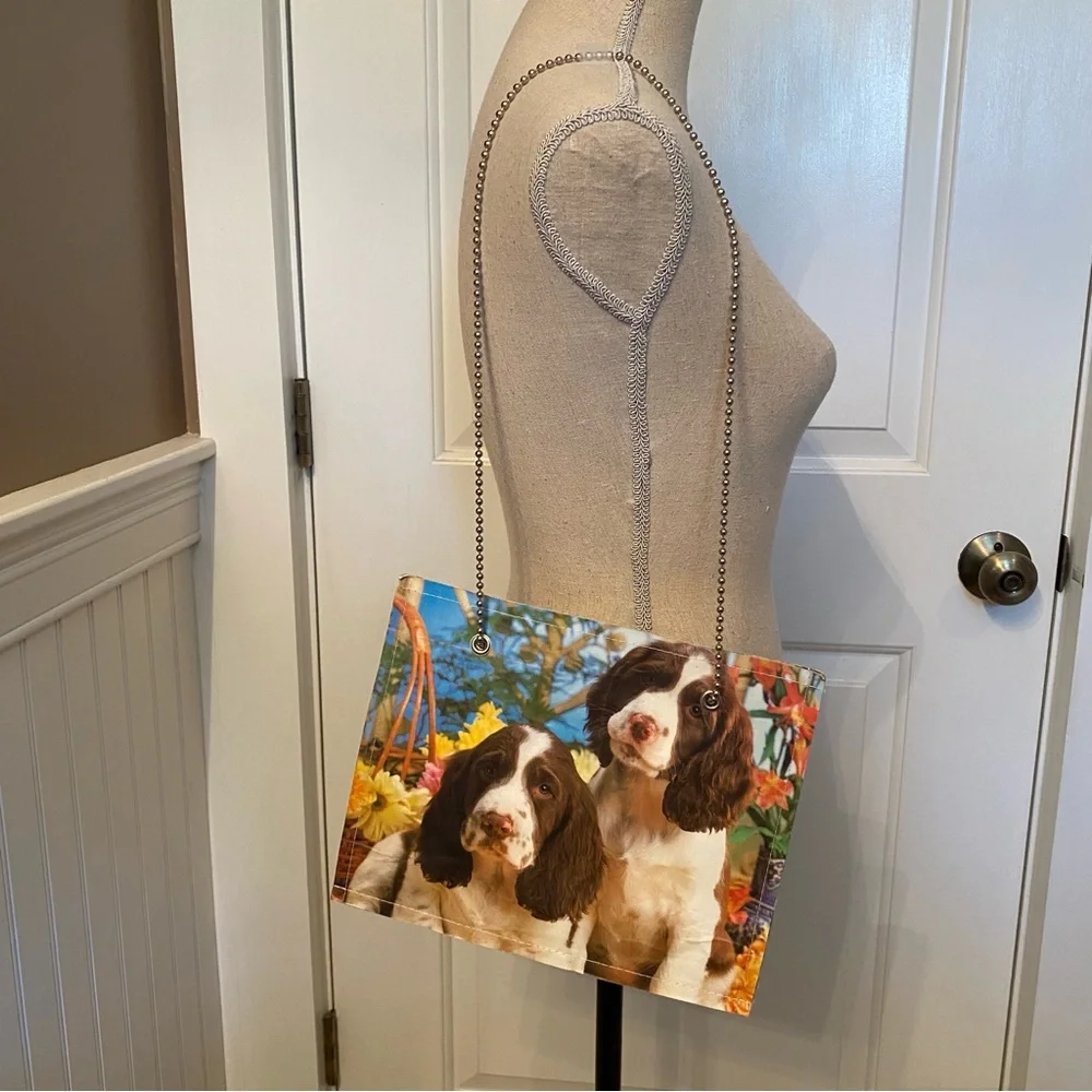 YOUR SISTER’S MUSTACHE BAG TOTE SHOULDER ARTISAN MADE DOG PUPPY THEME CHAIN